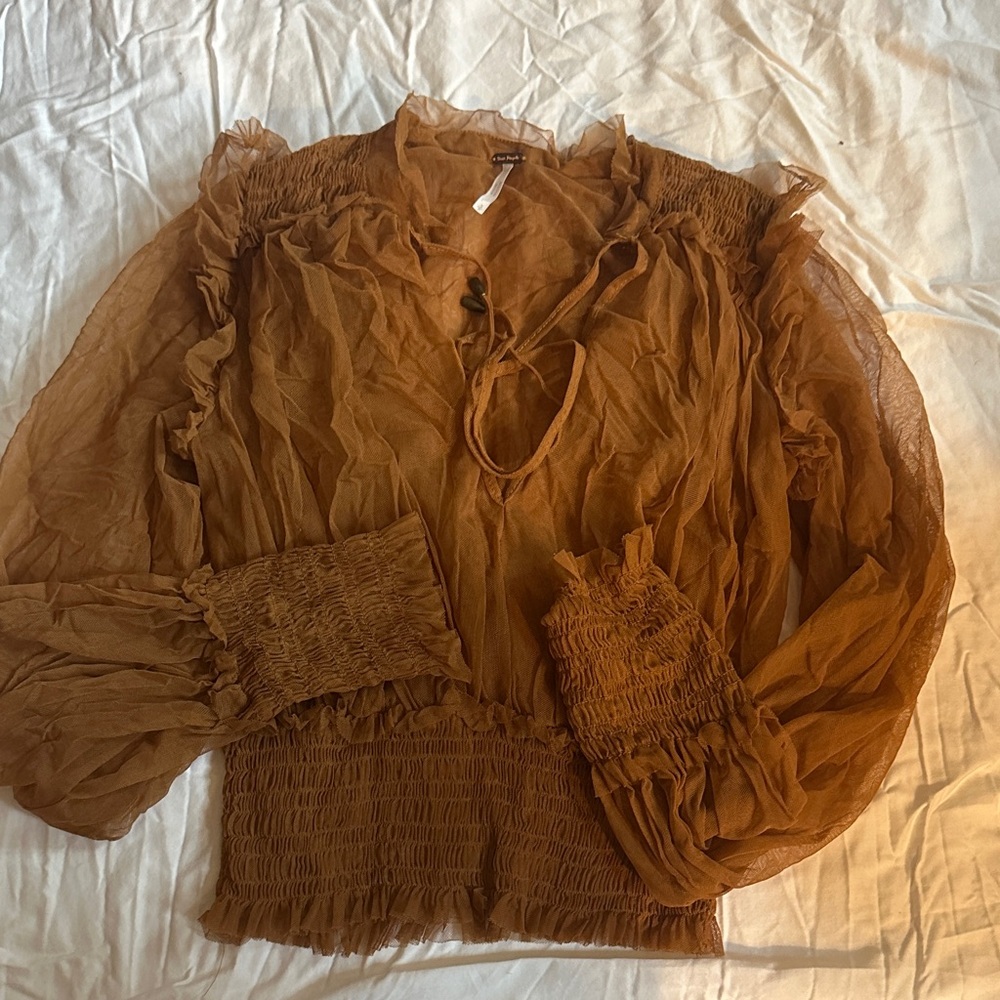 Free People Sheer Brown Blouse